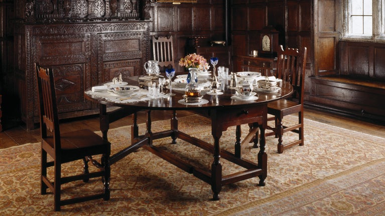 A view of the Dining Room at Baddesley Clinton, Warwickshire.